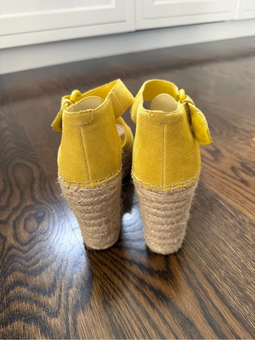 Marc Fisher Yellow Espadrille Wedge Sandals with Ankle Buckle